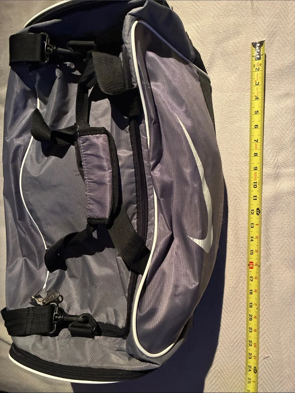 Nike Gray Duffel Bag with White Swoosh
